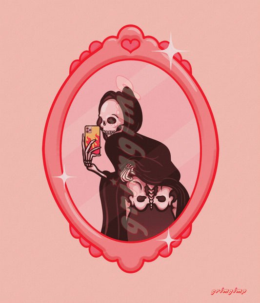 Girly, Flirty, but mostly Cheeky grim reaper matte illustration poster